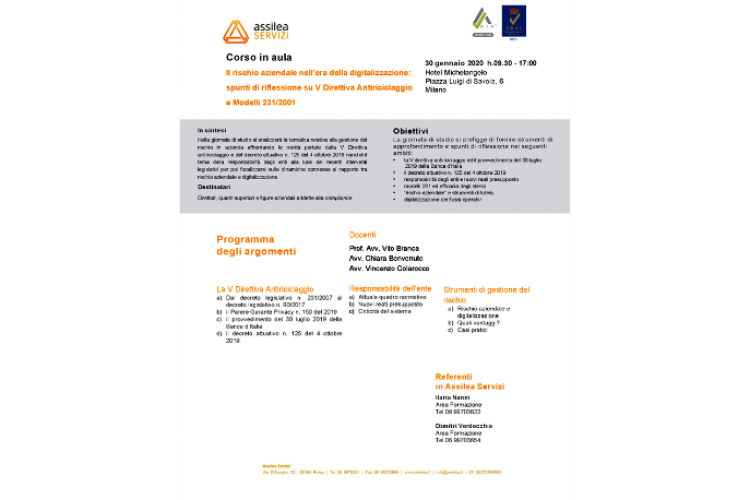 Corso di formazione "Il rischio aziendale nell’era della digitalizzazione"