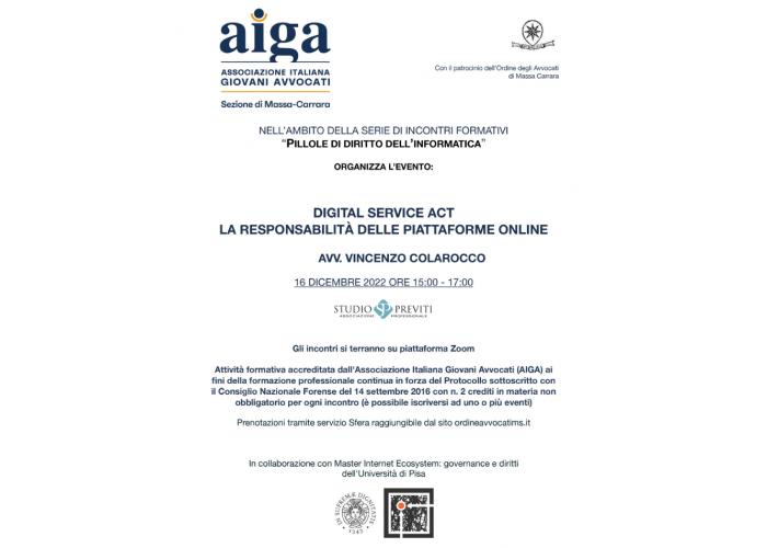 Attività di formazione: Digital Service Act - Le responsabilità delle piattaforme online