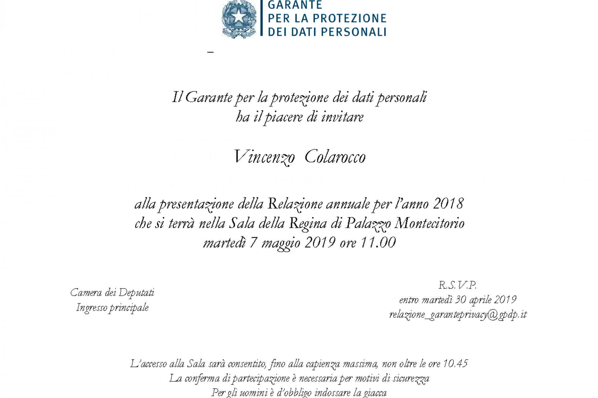 Il Garante per la protezione dei dati personali – Presentazione della Relazione per l’anno 2018